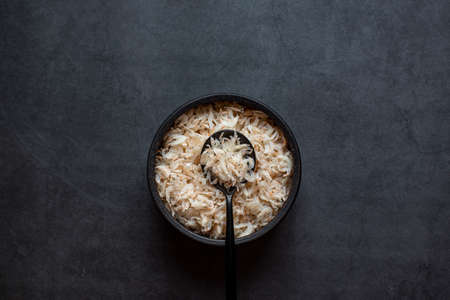 Dried shrimp or small dried shrimp on dark gray backgroundの写真素材