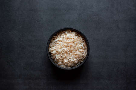 Dried shrimp or small dried shrimp on dark gray backgroundの写真素材