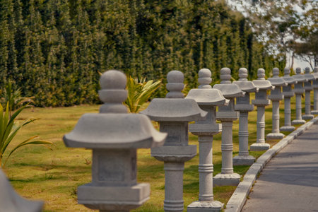 Stone lanterns in the park at Doi Inthanon, Chiang Mai, Thailandの写真素材