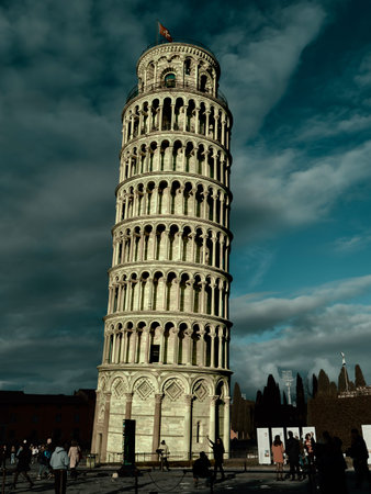 Pisa Tower Sketching. Artist Drawing Pisa Tower Under Cloudy Sky