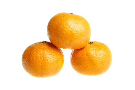 Three tangerines  mandarins , isolated on whiteの写真素材