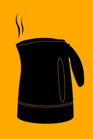 Vector kettle silhouette on orangeの写真素材