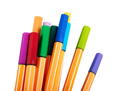 12 colourful highliter pens  isolated on white の写真素材
