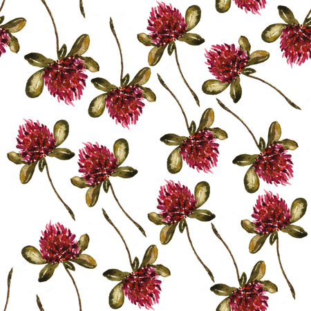 Seamless floral pattern with clover, watercolor illustration.の写真素材