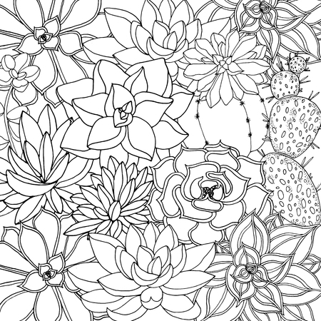Doodle floral background in vector with doodles black and white coloring page. Vector ethnic pattern can be used for wallpaper, pattern fills, coloring books and pages for kids and adults.のイラスト素材