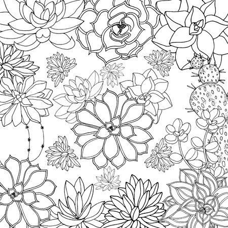 Doodle floral background in vector with doodles black and white coloring page. Vector ethnic pattern can be used for wallpaper, pattern fills, coloring books and pages for kids and adults.のイラスト素材