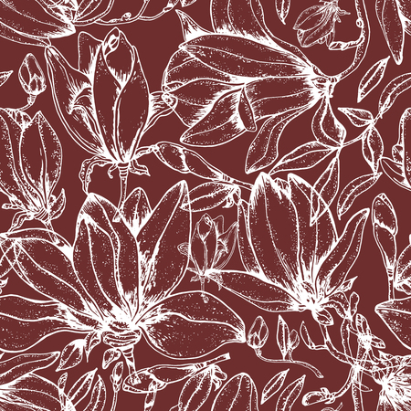 Vector seamless pattern with flowers. Vintage background with blooming roses. Floral wallpaper. White rose silhouette on blue backgroundのイラスト素材