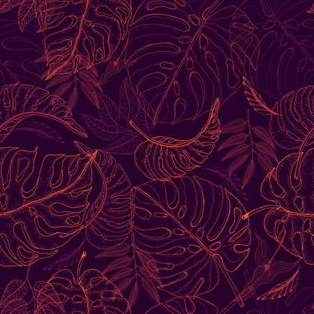 Exotic abstract vector jungle seamless pattern on the white background. Trendy art beach print wallpaperの写真素材