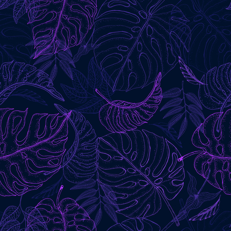 Exotic abstract vector jungle seamless pattern on the white background. Trendy art beach print wallpaperの写真素材