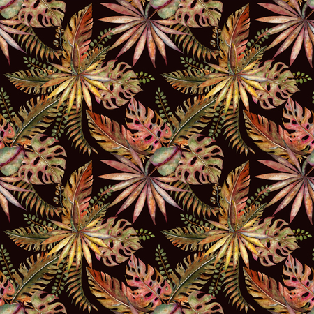 Beautiful watercolor seamless pattern with tropical leavesの写真素材