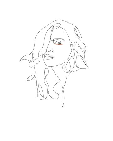 Pretty girl continuous line drawing minimalist design on white backgroundのイラスト素材