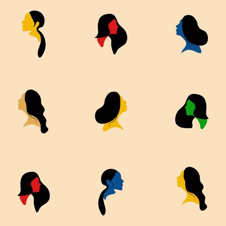 Powerful woman movement face character. Flat design style vector illustration set. Feminism. Power of womenのイラスト素材