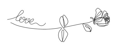 Love Inspirational calligraphy phrase Love with hand drawn doodle line art. Heart. Continuous line art drawing. Hand drawn doodle vector illustration in a continuous line. Line art decorative designのイラスト素材