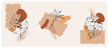 Abstract floral elements paper collage.Vector illustration hand drawn.Sketch ready for contemporary boho flat design- poster, invitation, post card, t-shirt design.のイラスト素材