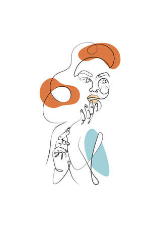 Pretty girl continuous line drawing minimalist logo design on white background. One line drawing body. Modern continuous line. Continuous One Line drawing. Abstract Vector. Great for home decor such as posters, wall art, tote bag, t-shirt print, mobile caseのイラスト素材