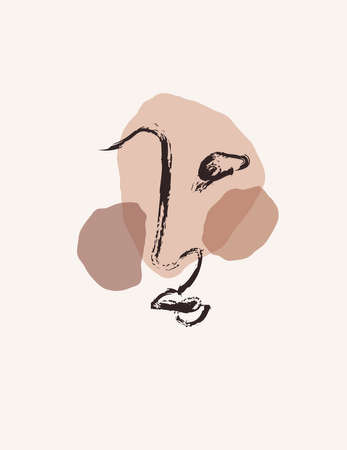 abstract face one line drawing. Portrait minimalistic style. Fine one line drawing abstract face. One line drawing abstract face. Modern continuous line artのイラスト素材
