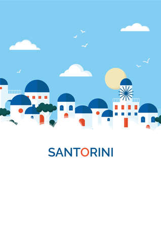 Flat design santorini cityscape view illustration vectorのイラスト素材