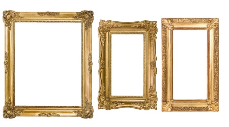 An assortment of empty classic vintage picture frames isolatedon white background.の写真素材