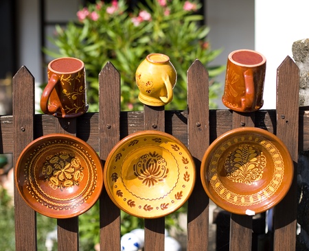 traditional folk pottery on display.の写真素材