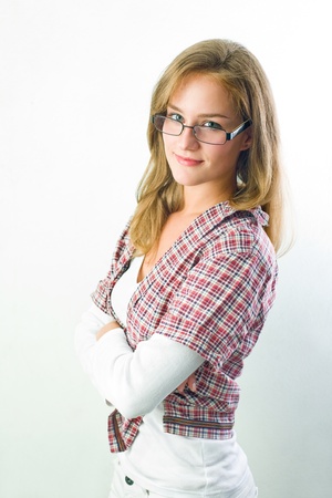 Half figure portrait of beautiful young student girl.の写真素材