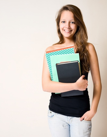 Portrait of gorgeous charming young brunette student girl.の写真素材