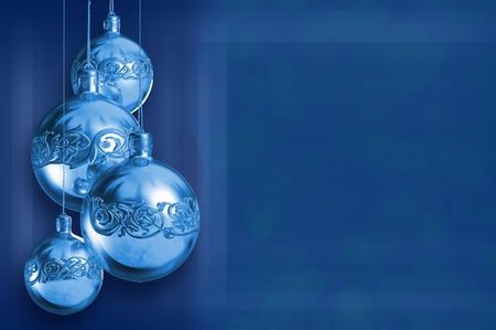 Modern styled blue metal christmas decor, greeting card, with copy spaceの写真素材