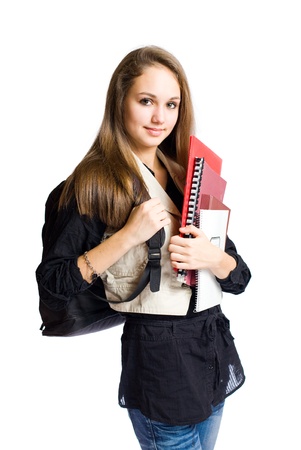 Portrait of a gorgeous brunette high school student girl.の写真素材