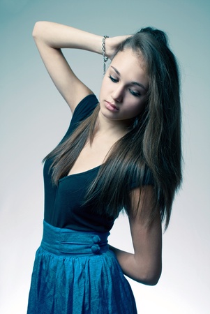 Artistic beauty portrait of a gorgeous young brunette.の写真素材