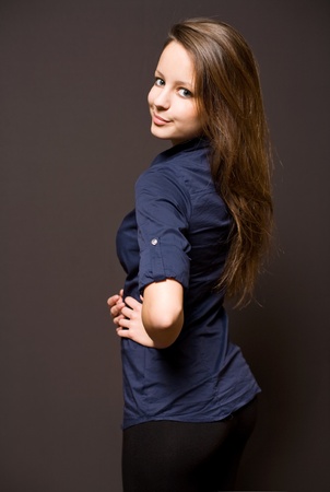 Strong character portait of beautiful young brunette woman.の写真素材