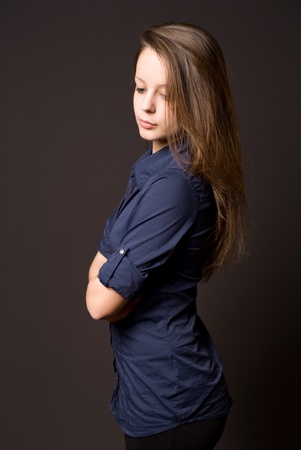 Half length portrait of an attractive young brunette woman.の写真素材