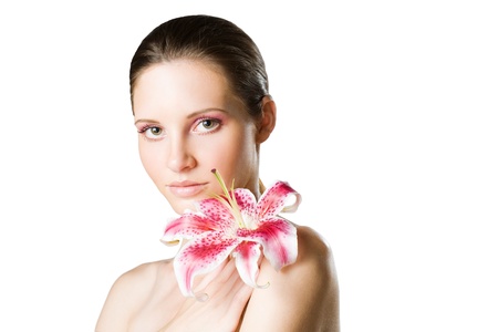 Portrait of a young brunette beauty in light makeup.の写真素材