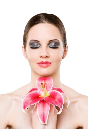 Beauty symmetry, gorgeous young brunette beauty shot on white background. の写真素材