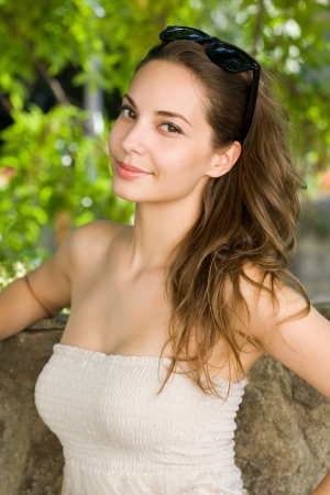 Half length portrait of a beautiful cool young brunette.の写真素材