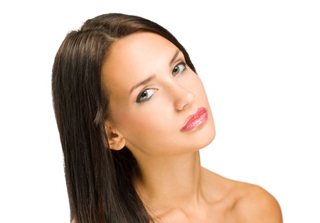 Portrait of a brunette beauty isolated on white background.の写真素材
