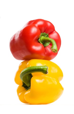 Healthy colorful bell peppers isolated on white background.の写真素材