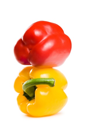 Healthy colorful bell peppers isolated on white background.の写真素材