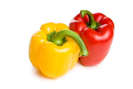 Healthy colorful bell peppers isolated on white background.の写真素材