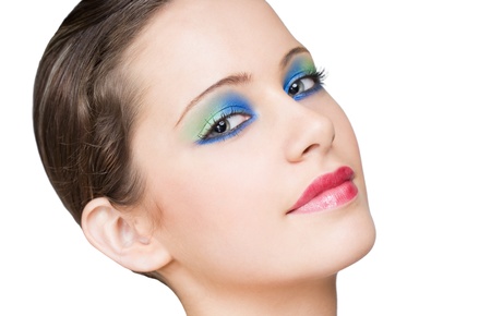 Serene brunette beauty wearing colorful creative makeup の写真素材