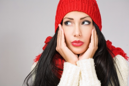 Portrait of a beautiful cute winter fashion girl.の写真素材