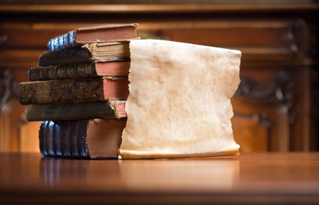 Shot of mysterious looking beautiful worn antique books.の写真素材