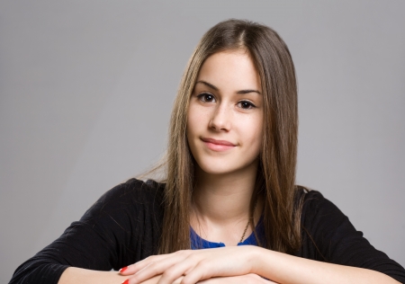 Expressive portrait of cute young teen beauty.の写真素材