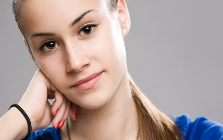Expressive portrait of cute young teen beauty.の写真素材