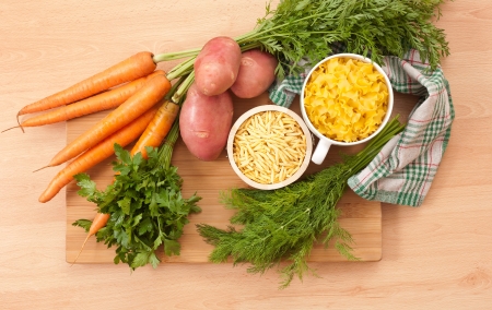 Still life with fresh vegetable ingredients for a soup.の写真素材