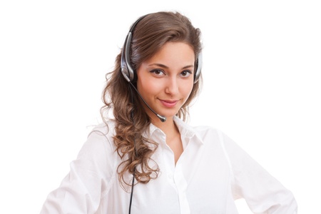Portrait of a cute young brunette office girl.の写真素材