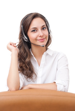 Portrait of a cute young brunette office girl.の写真素材