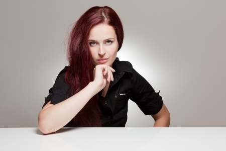 Portrait of a gorgeous young woman with strong facial expressions.の写真素材