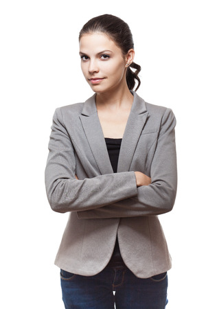 Portrait of a gorgeous young fashionable brunette businesswoman.の写真素材