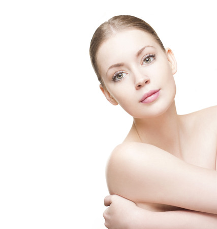 Beautiful young blond woman isolated on white background の写真素材