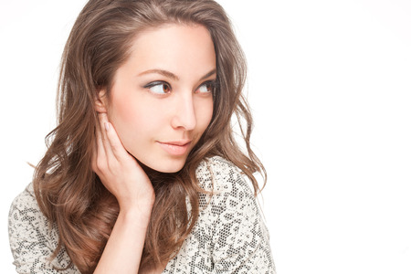 Portrait of gorgeous young brunette woman with expressive face の写真素材