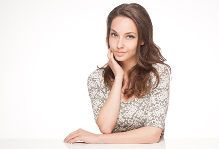 Portrait of a young expressive brunette beauty.の写真素材